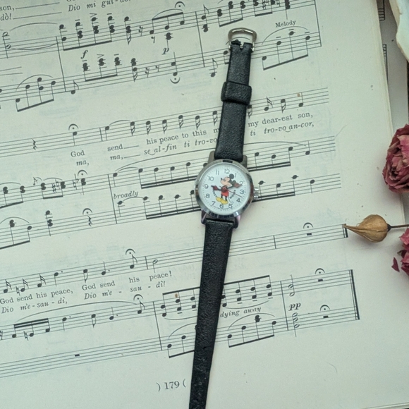 Mickey Mouse Black Leather Strap Watch - Picture 2 of 11
